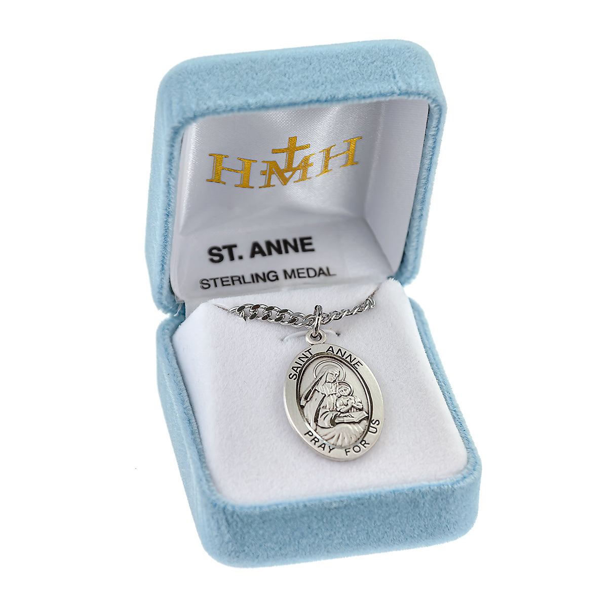 Patron Saint Anne Oval Sterling Silver Medal Pendant with Chain