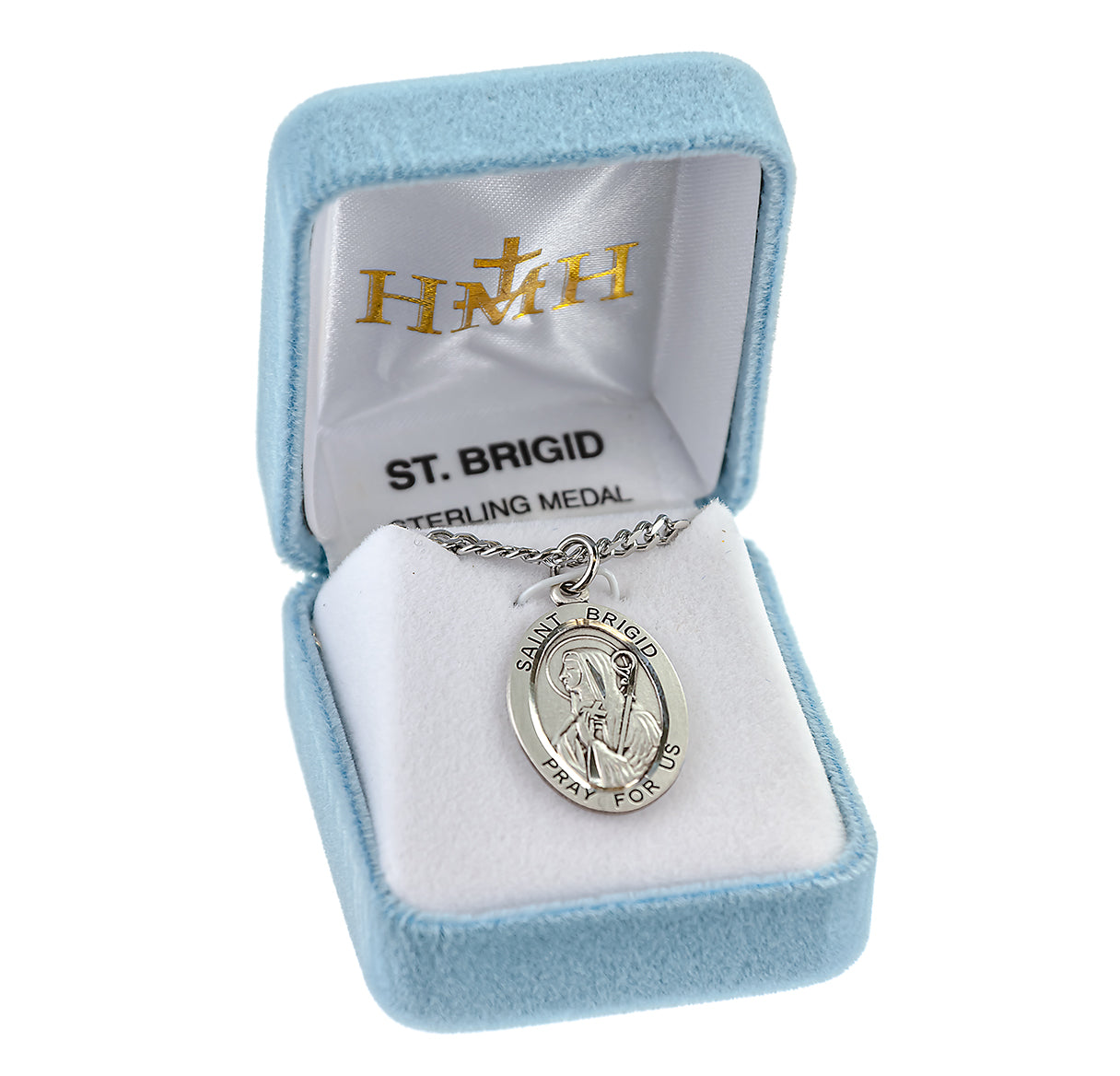 Patron Saint Brigid Oval Sterling Silver Medal Pendant with Chain