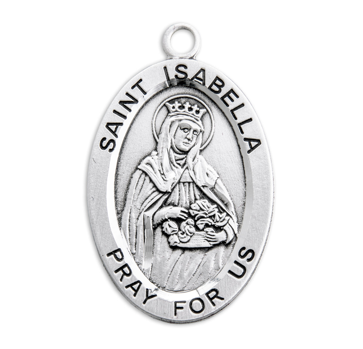 Patron Saint Isabella Oval Sterling Silver Medal Pendant with Chain