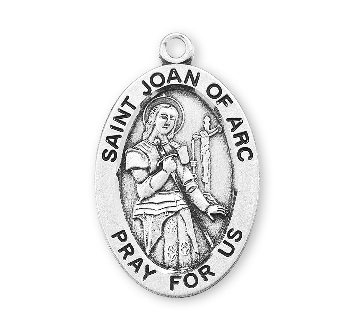 Patron Saint Joan of Arc Oval Sterling Silver Medal Pendant with Chain