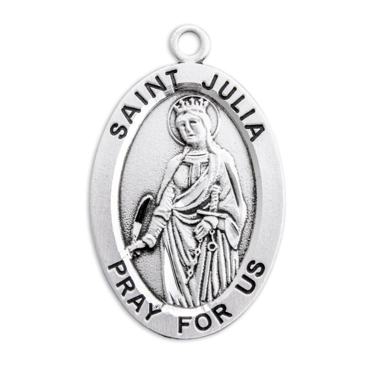 Patron Saint Julia Oval Sterling Silver Medal Pendant with Chain