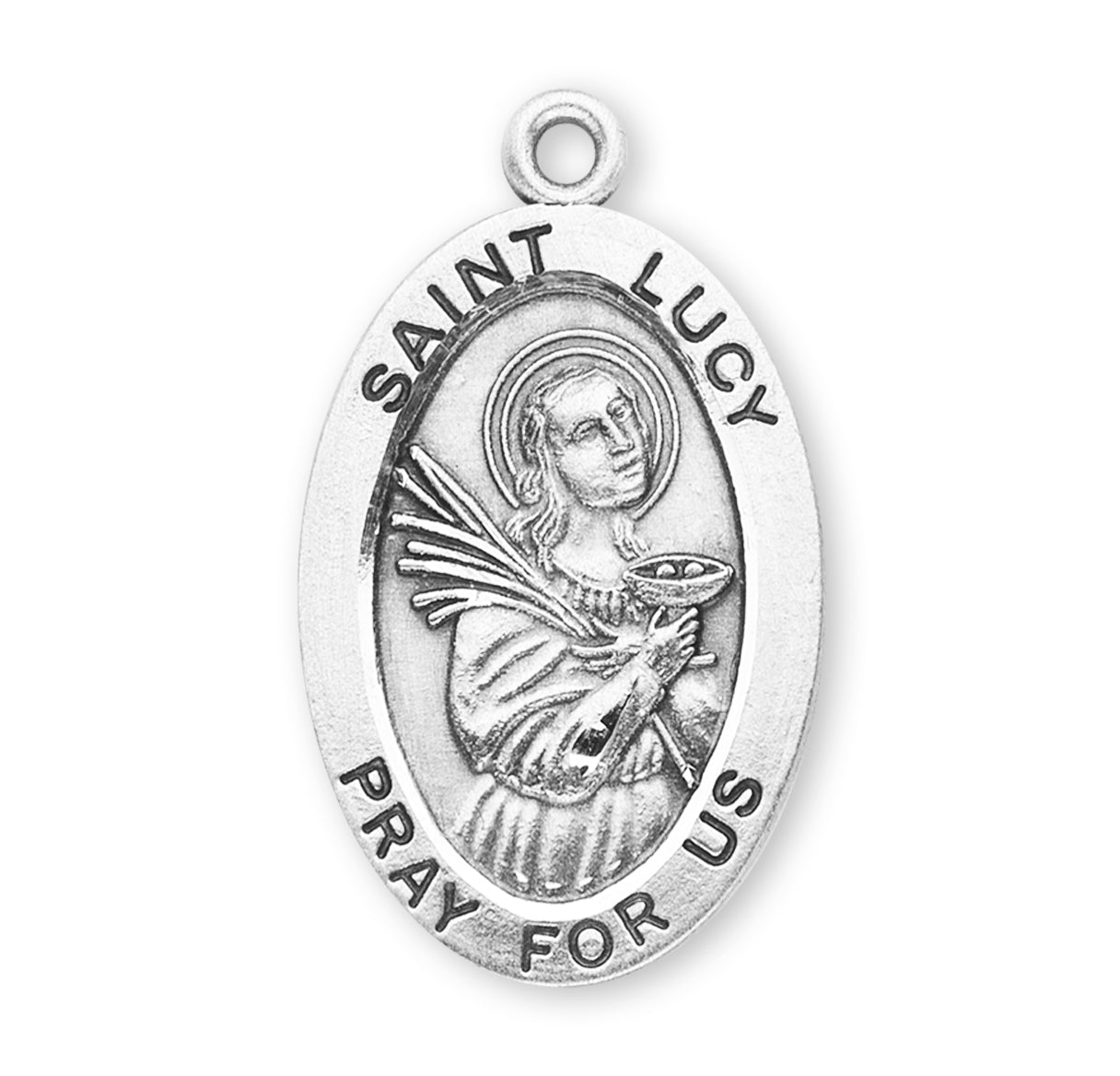 Patron Saint Lucy Oval Sterling Silver Medal Pendant with Chain
