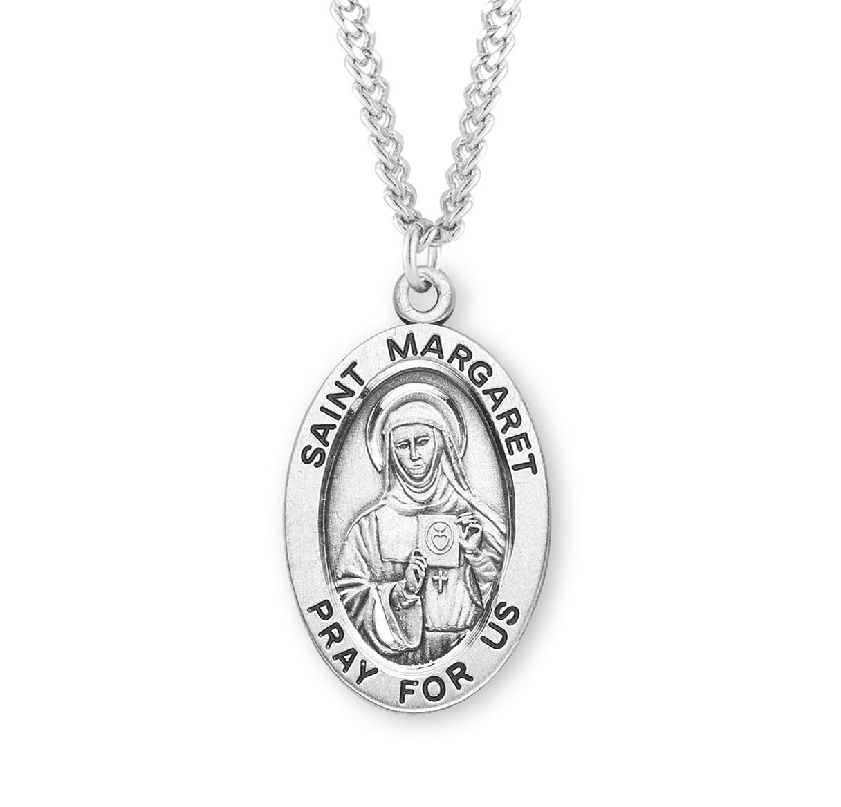 Patron Saint Margaret Oval Sterling Silver Medal Pendant with Chain