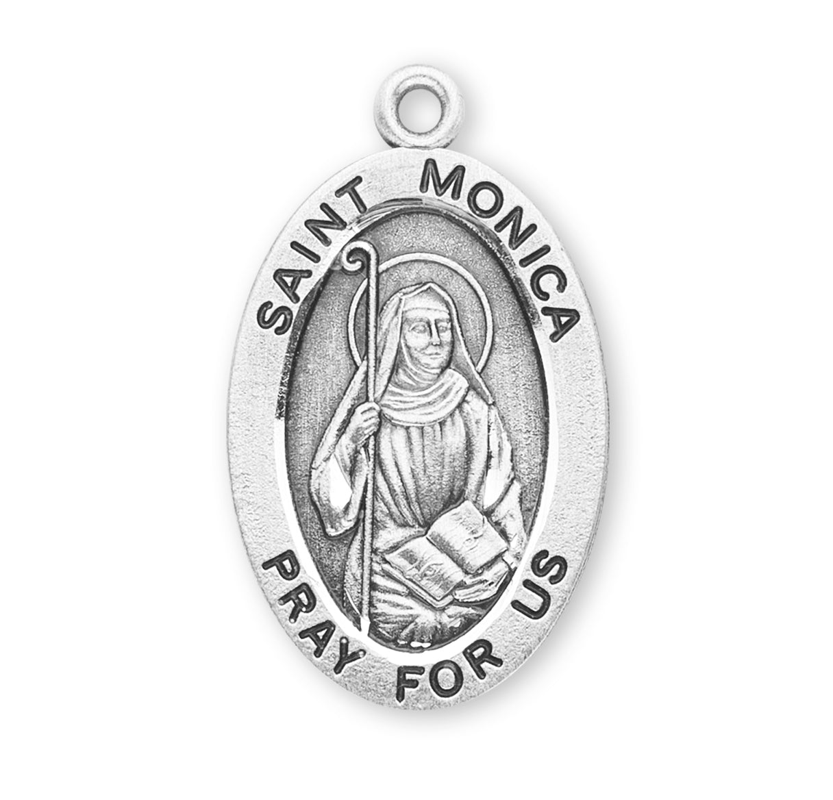 Patron Saint Monica Oval Sterling Silver Medal Pendant with Chain