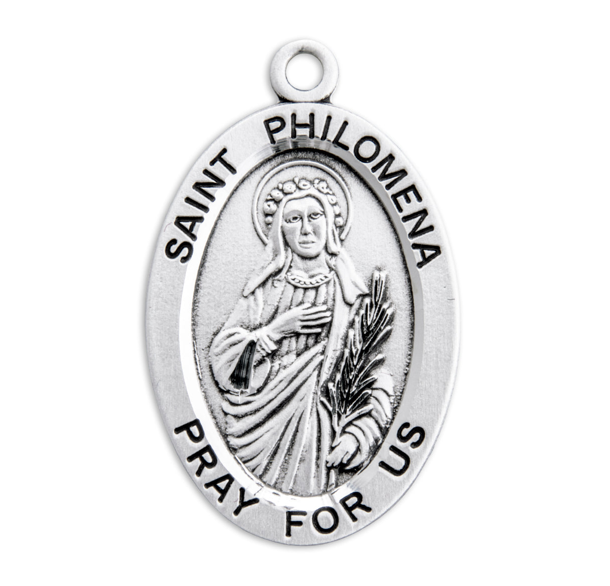 Patron Saint Philomena Oval Sterling Silver Medal Pendant with Chain