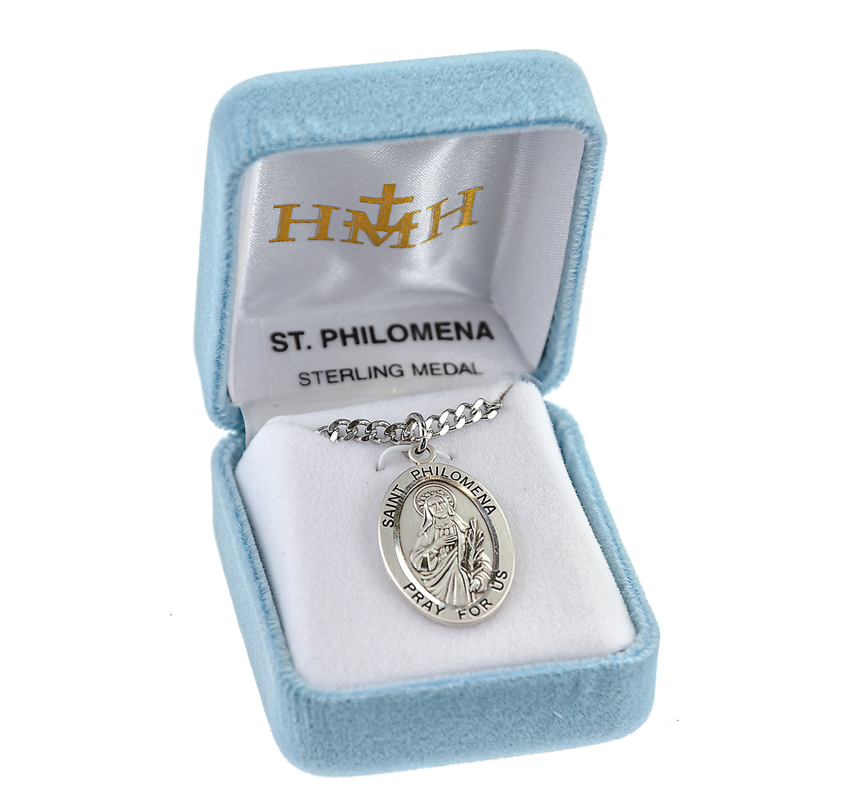 Patron Saint Philomena Oval Sterling Silver Medal Pendant with Chain
