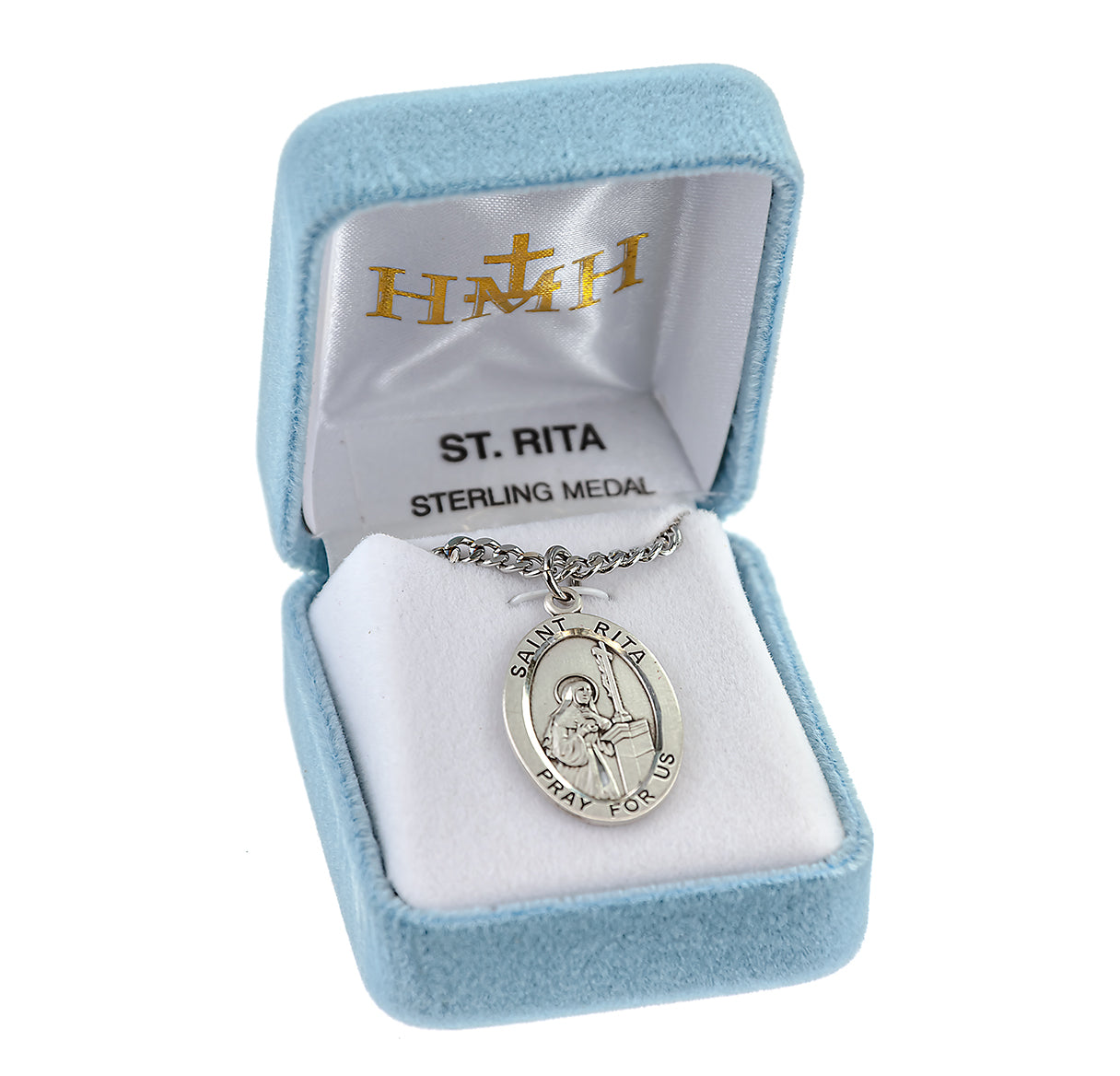 Patron Saint Rita Oval Sterling Silver Medal Pendant with Chain