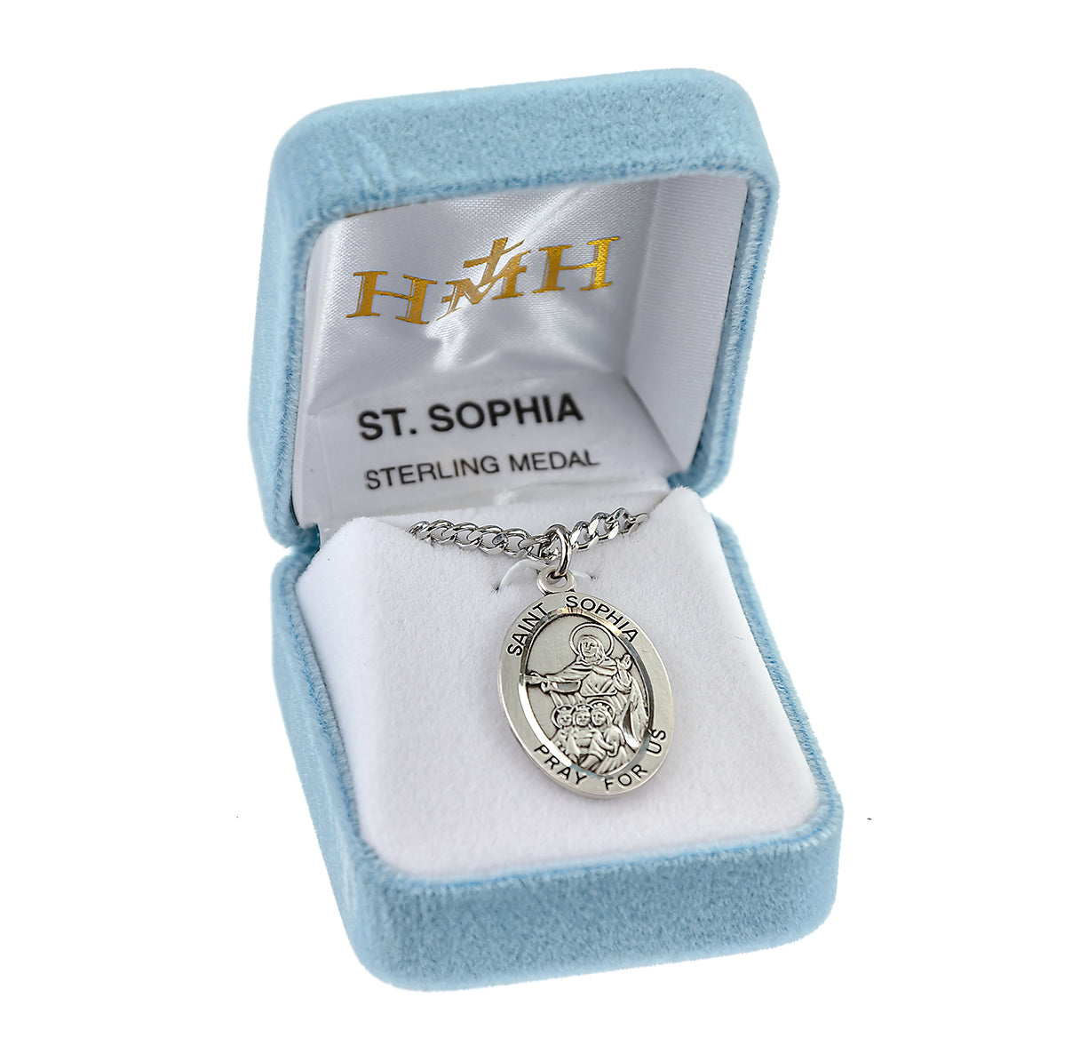 Patron Saint Sophia Oval Sterling Silver Medal Pendant with Chain