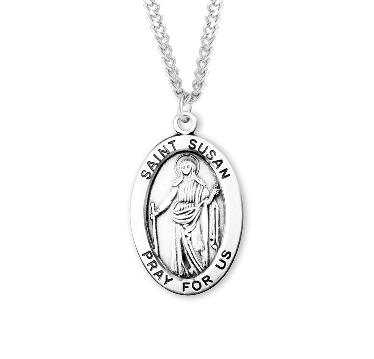 Patron Saint Susan Oval Sterling Silver Medal Pendant with Chain