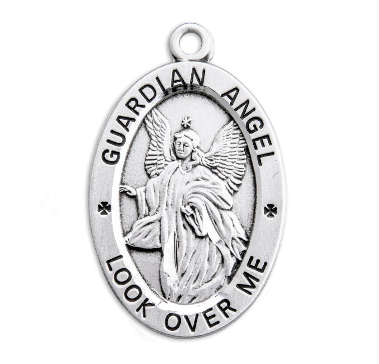 Guardian Angel Oval Sterling Silver Medal Pendant with Chain