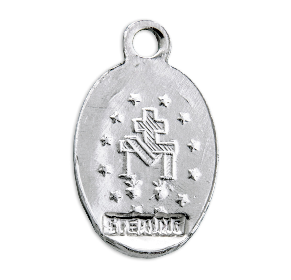 Sterling Silver Oval Blue Enameled Miraculous Medal Pendant with Chain