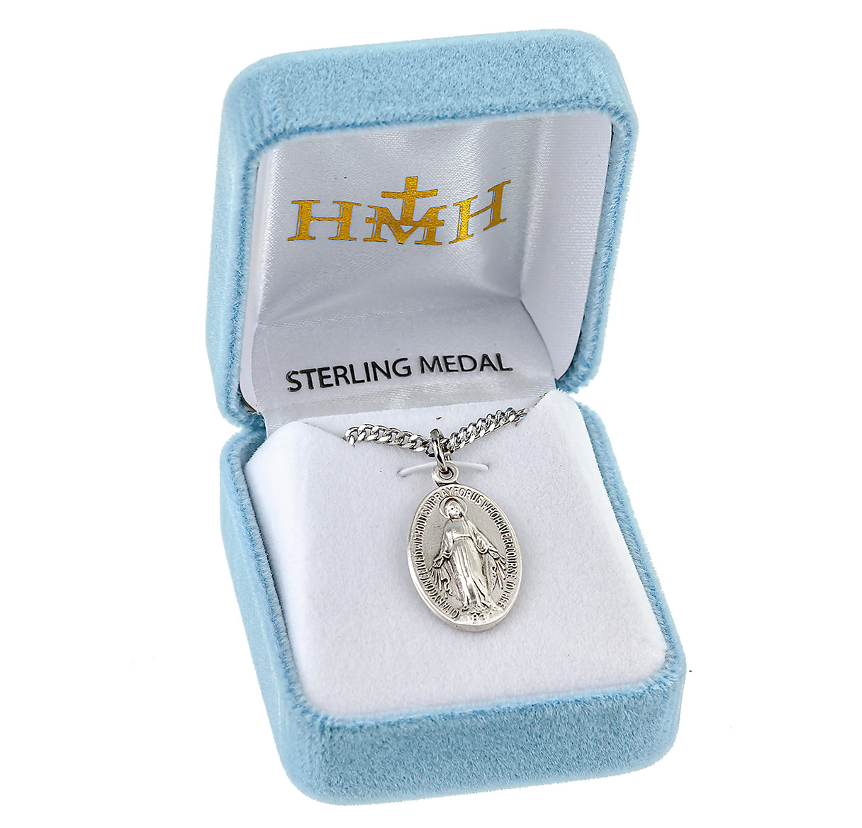 Sterling Silver Oval Miraculous Medal Pendant with Chain