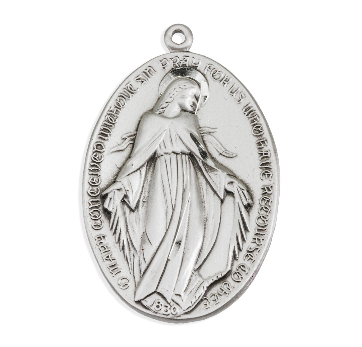 Sterling Silver Profile "Art Deco" Style Miraculous Medal Pendant with Chain