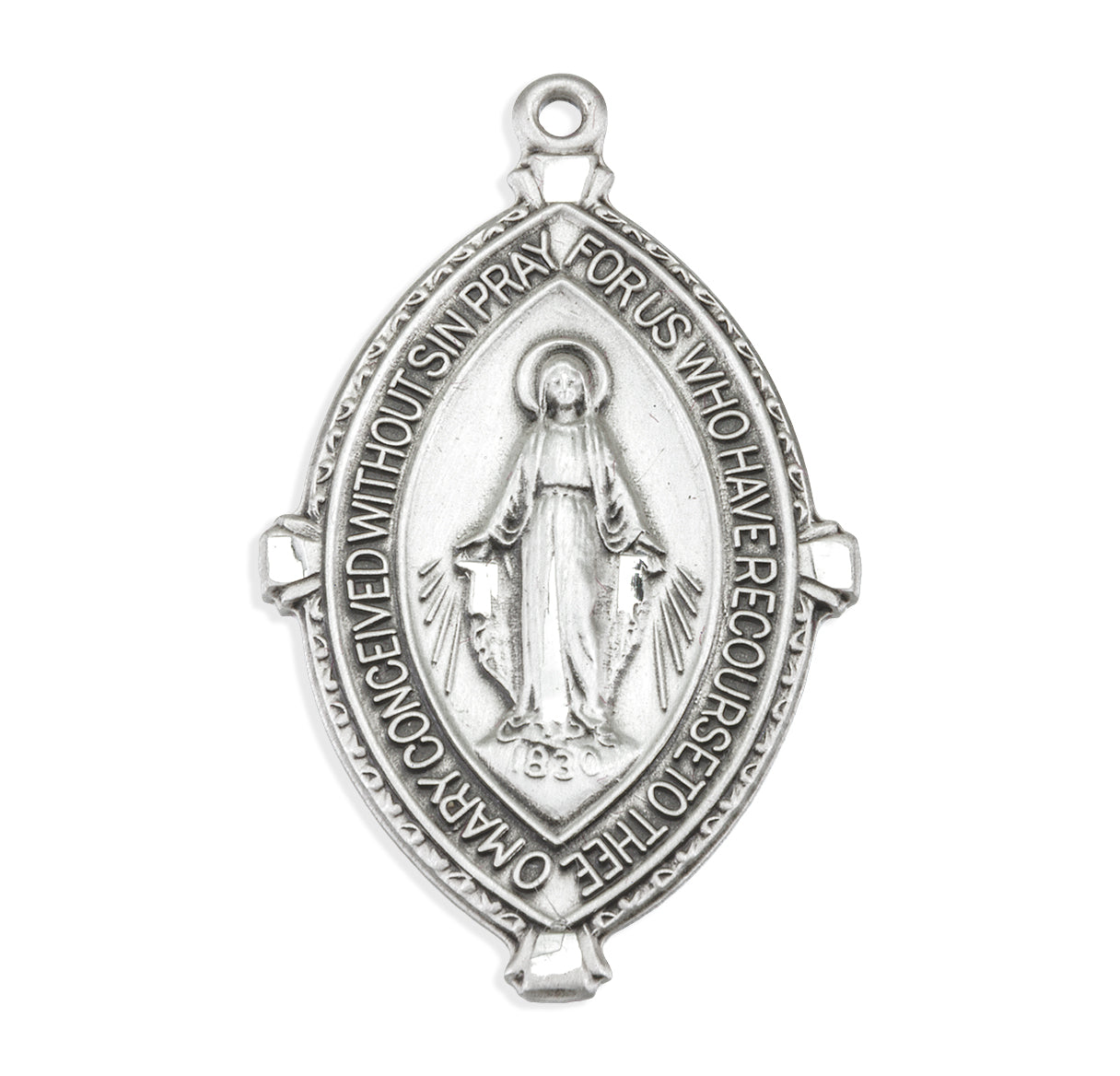 Sterling Silver Double Pointed Oval Miraculous Medal Pendant with Chain