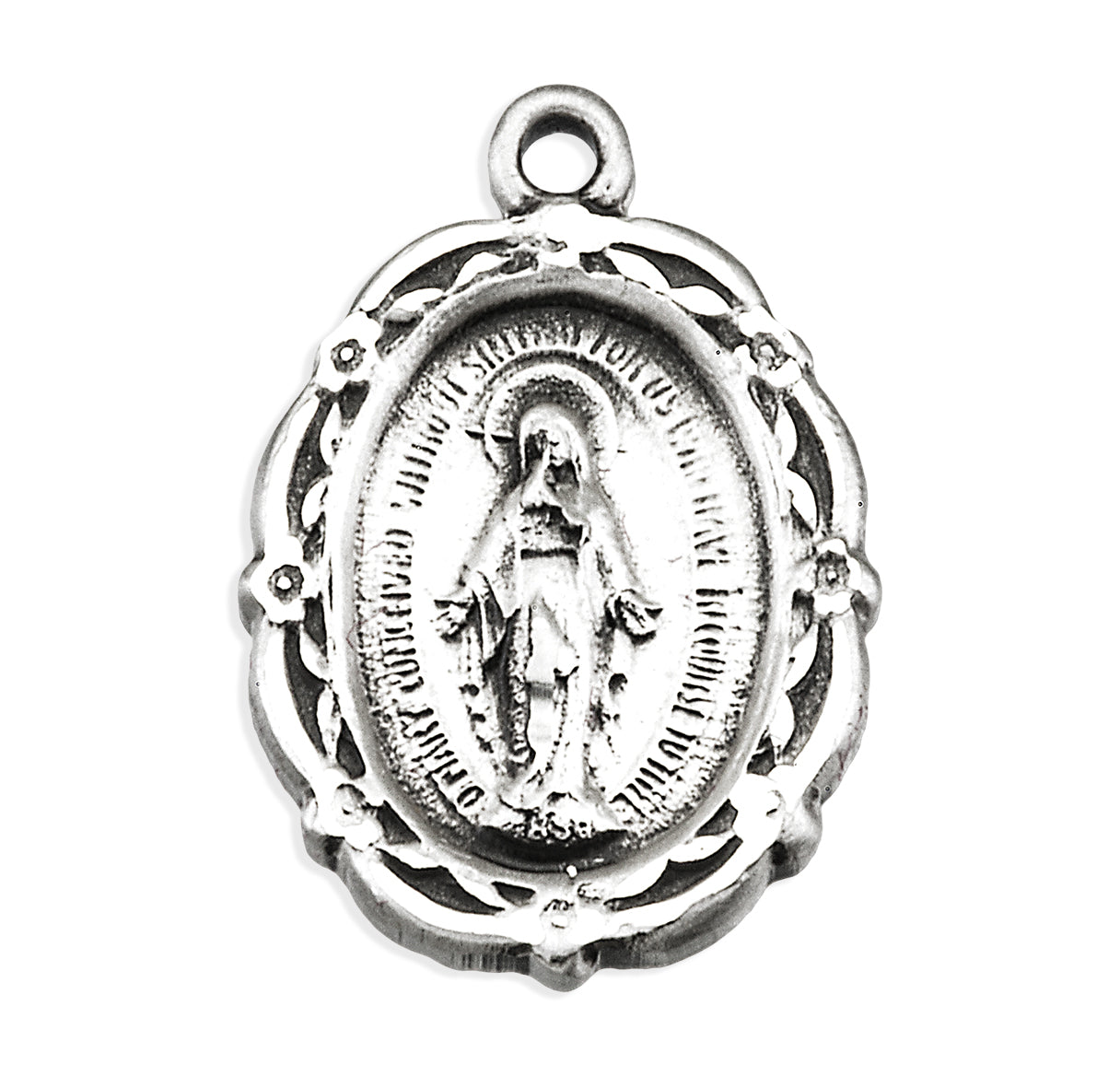 Sterling Silver Oval Miraculous Medal Pendant with Chain