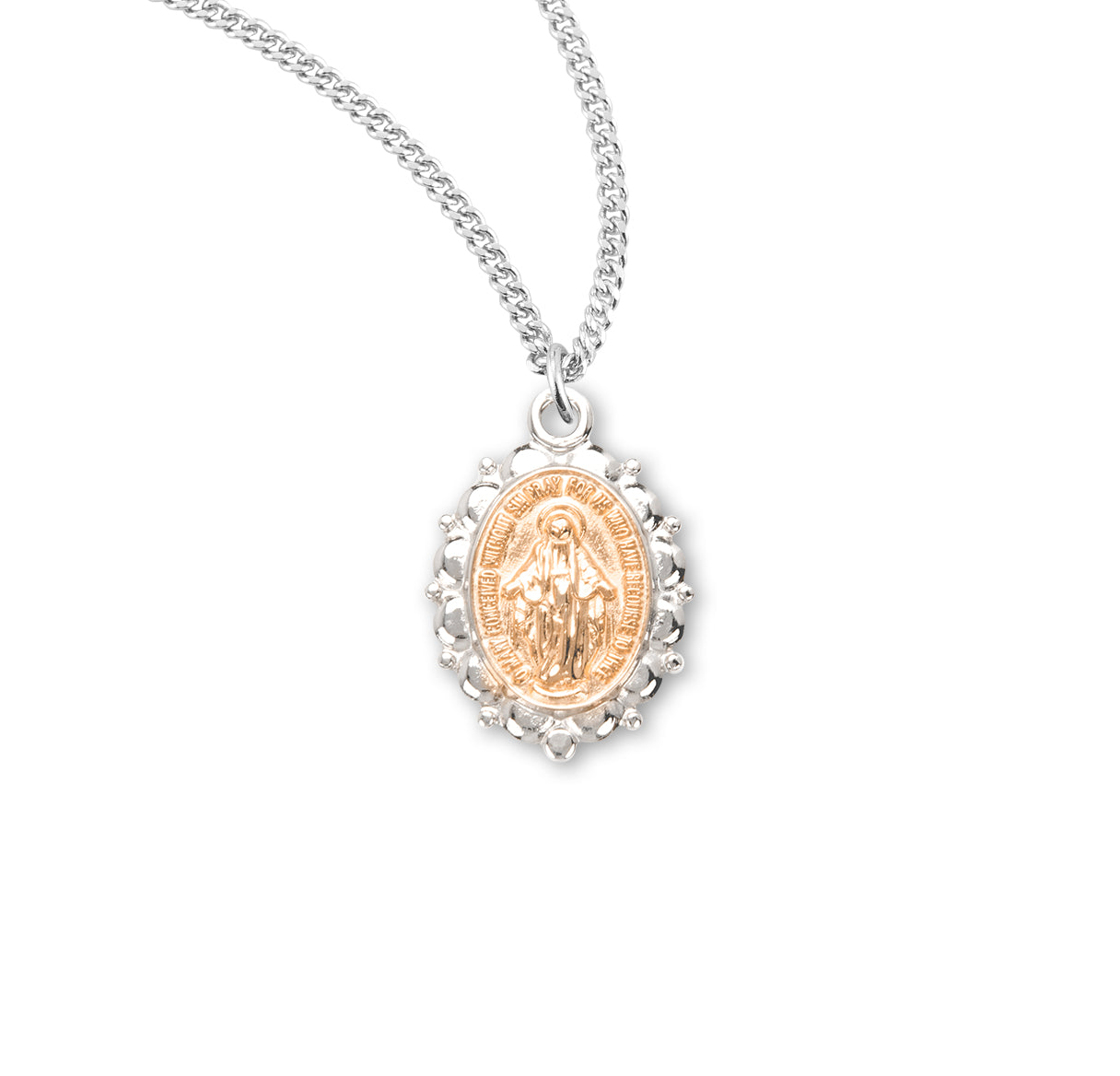 Sterling Silver Oval Two-Tone Miraculous Medal Pendant with Chain