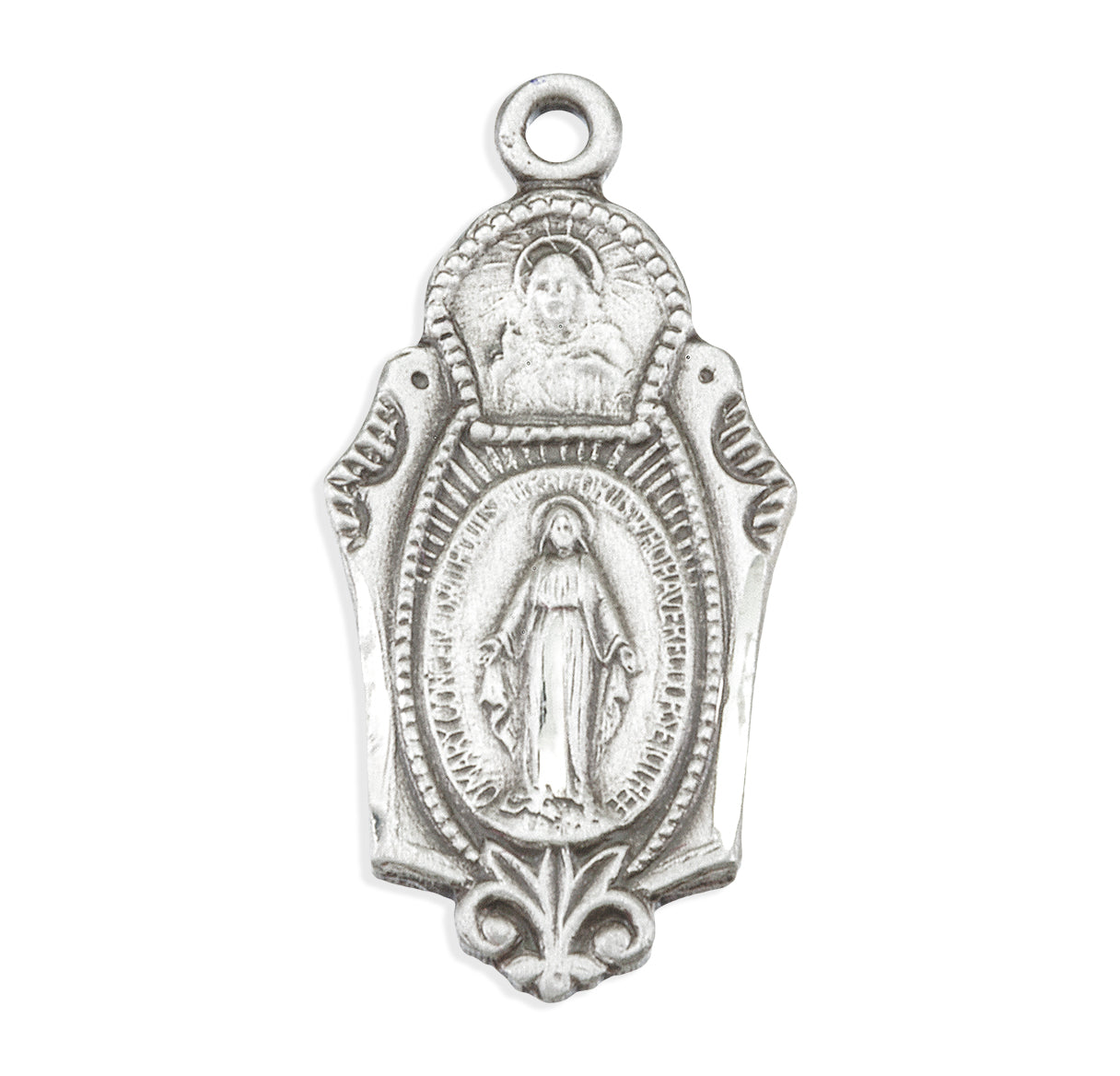 Sterling Silver Miraculous Medal Pendant with Chain Scapular Combination