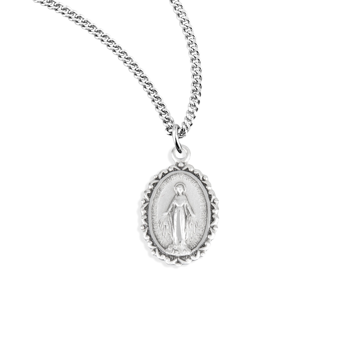 Sterling Silver Oval Miraculous Medal Pendant with Chain