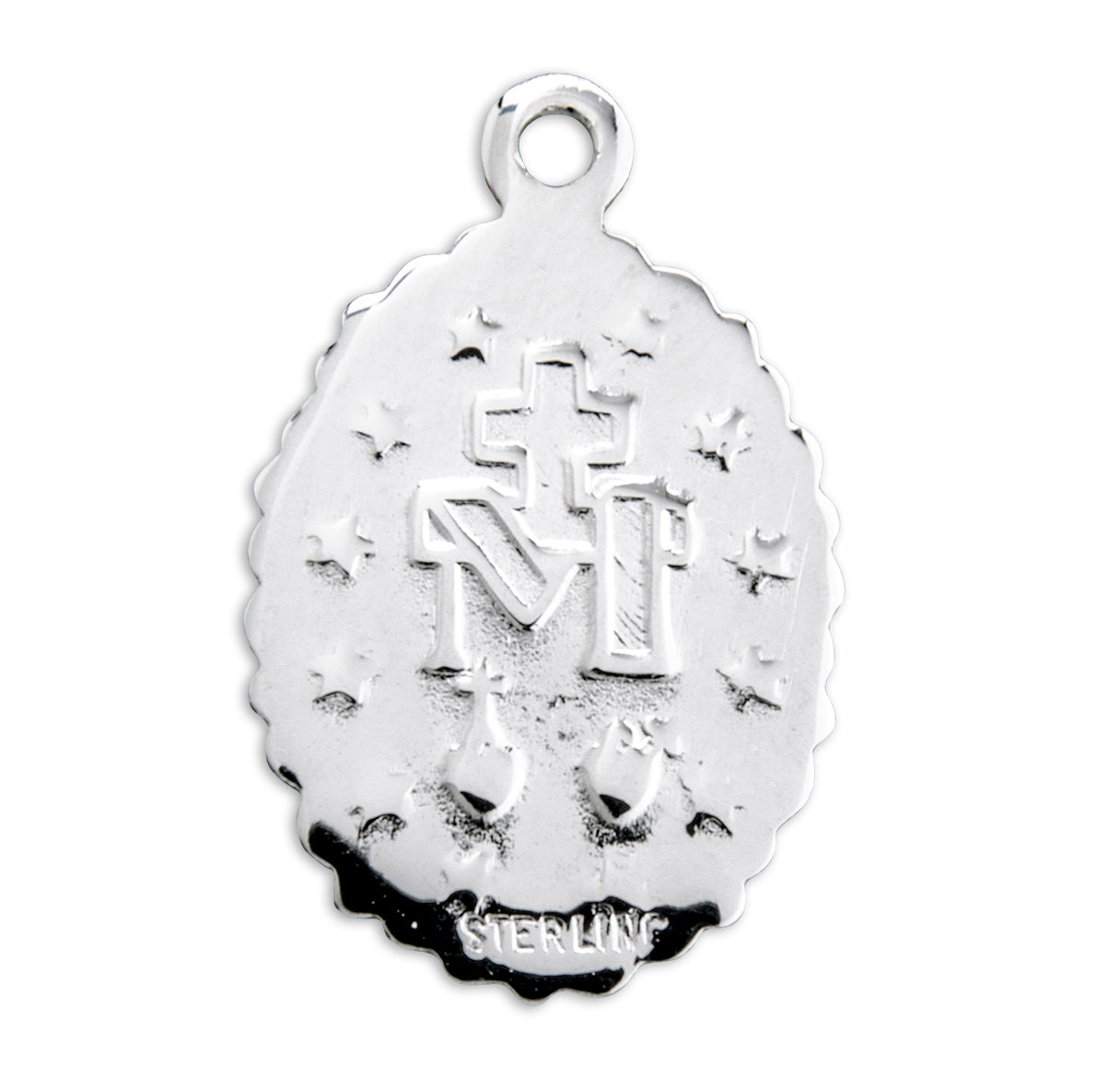 Sterling Silver Oval Pink Enameled Miraculous Medal Pendant with Chain