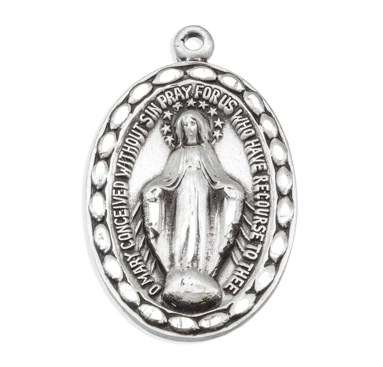 Sterling Silver Oval Miraculous Medal Pendant with Chain