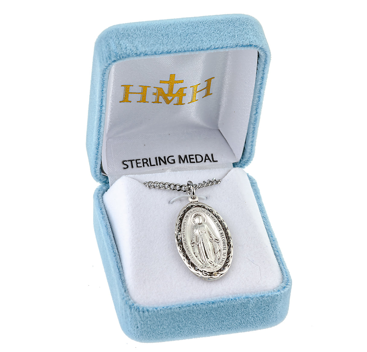 Sterling Silver Oval Miraculous Medal Pendant with Chain