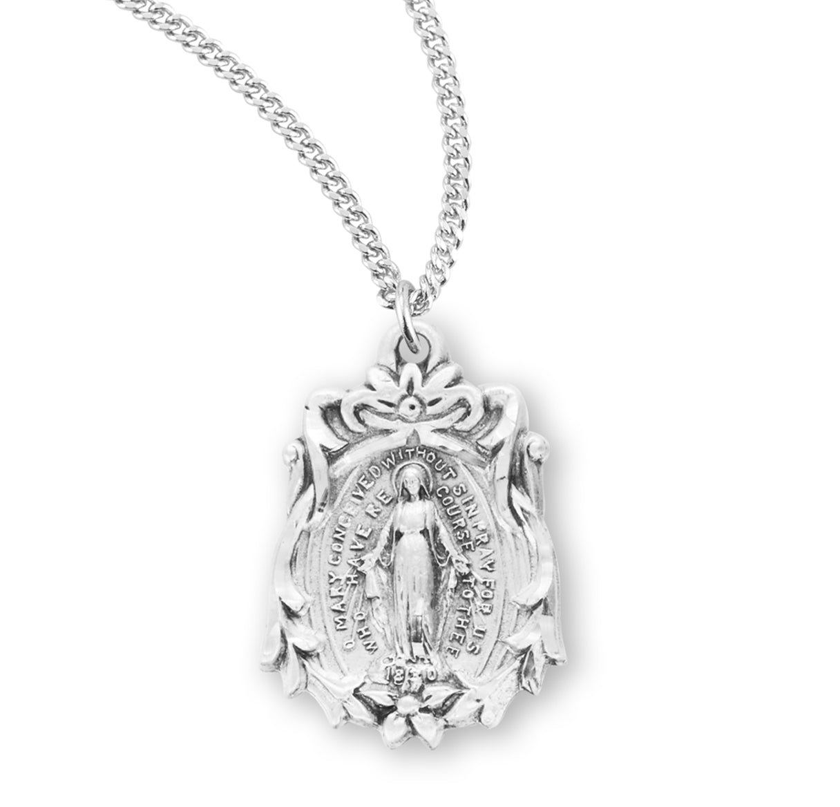 Sterling Silver Miraculous Medal Pendant with Chain