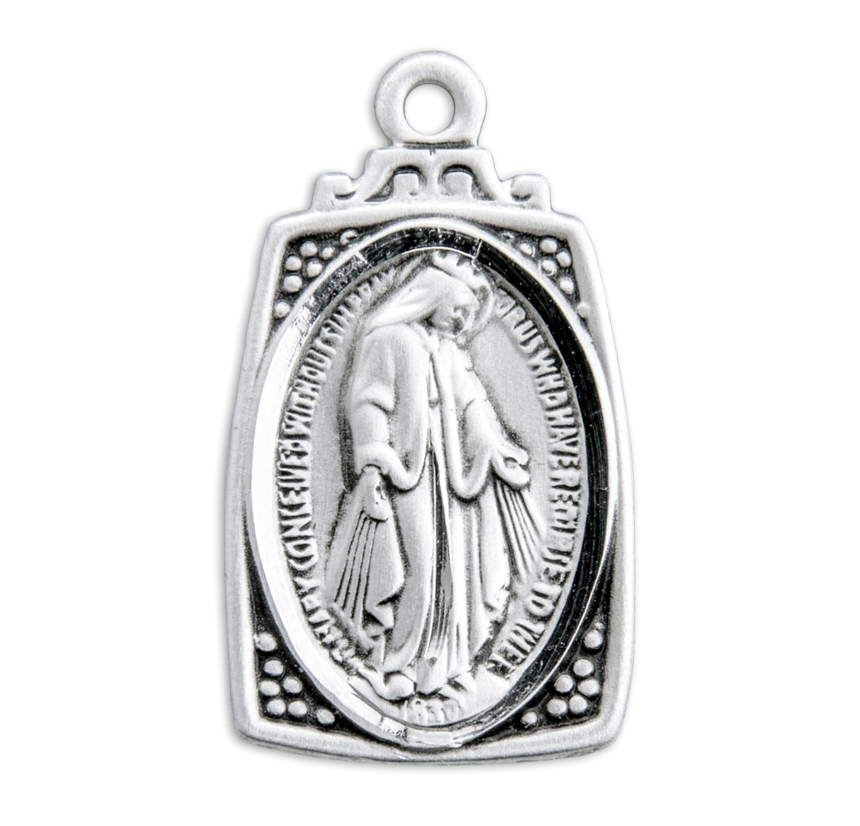 Sterling Silver Profile "Art Deco" Style Miraculous Medal Pendant with Chain