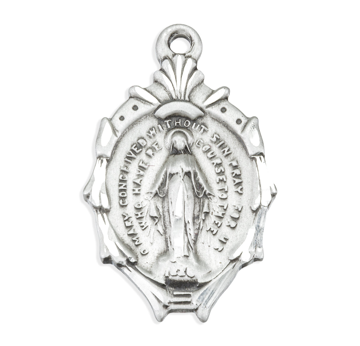 Sterling Silver Miraculous Medal Pendant with Chain