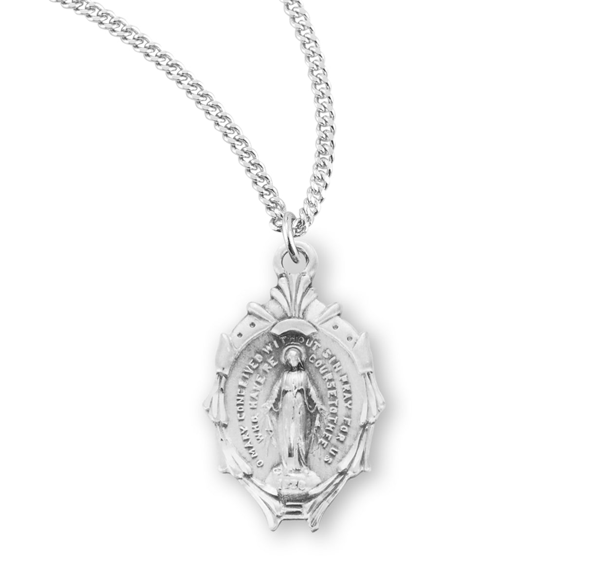 Sterling Silver Miraculous Medal Pendant with Chain