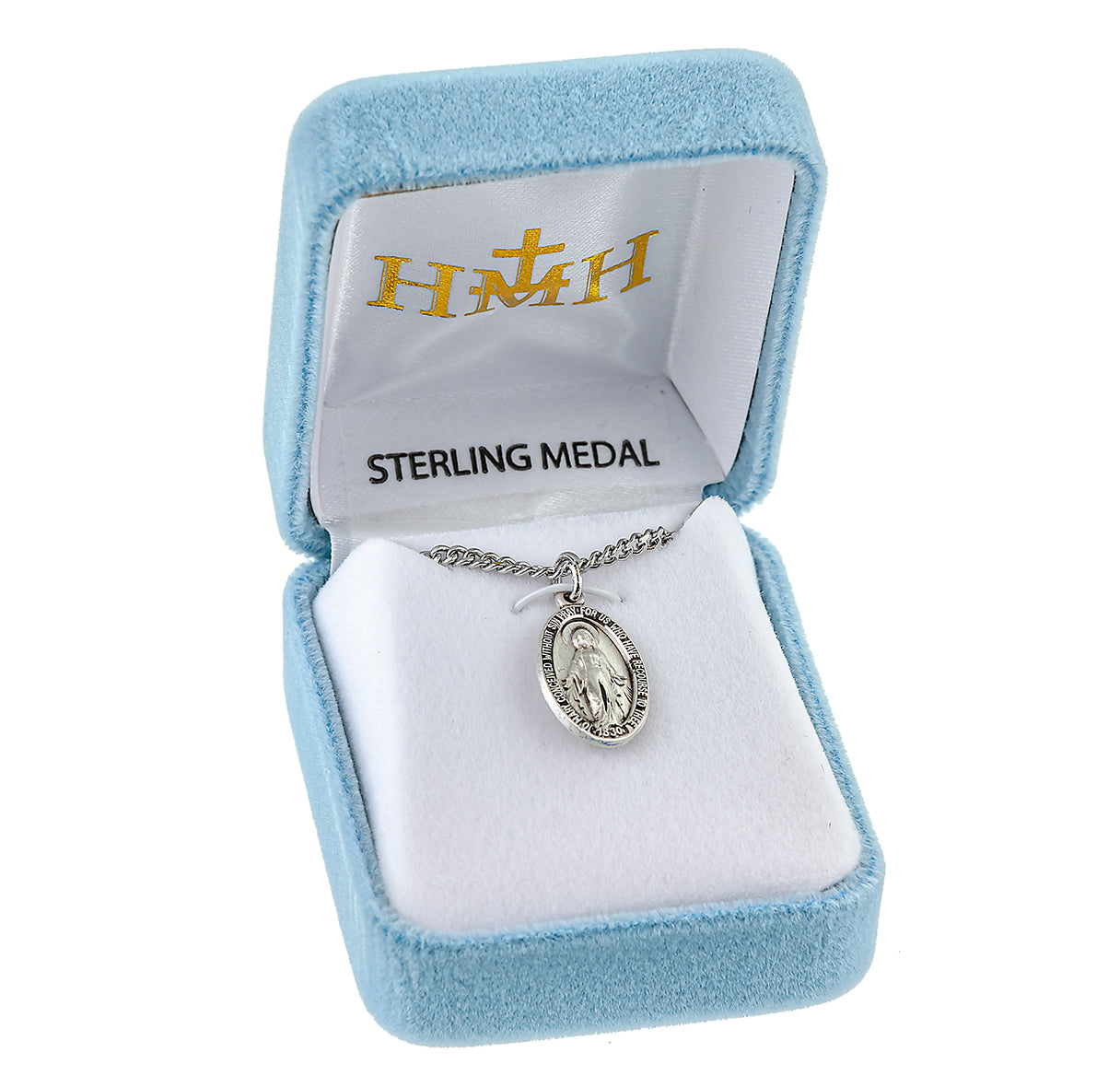 Sterling Silver Oval Miraculous Medal Pendant with Chain