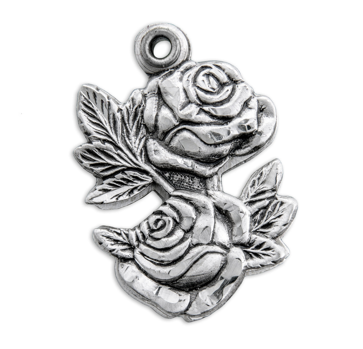 Sterling Silver Double Rose Bud Triple Slide Medal Pendant with Chain