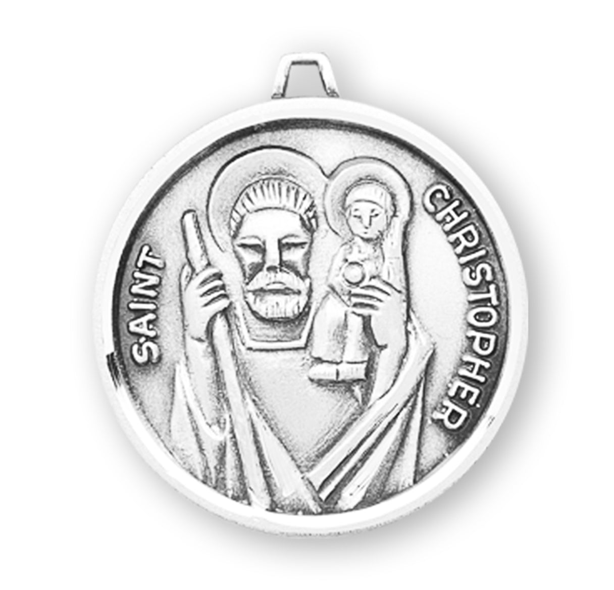 Saint Christopher Round Sterling Silver Medal Pendant with Chain