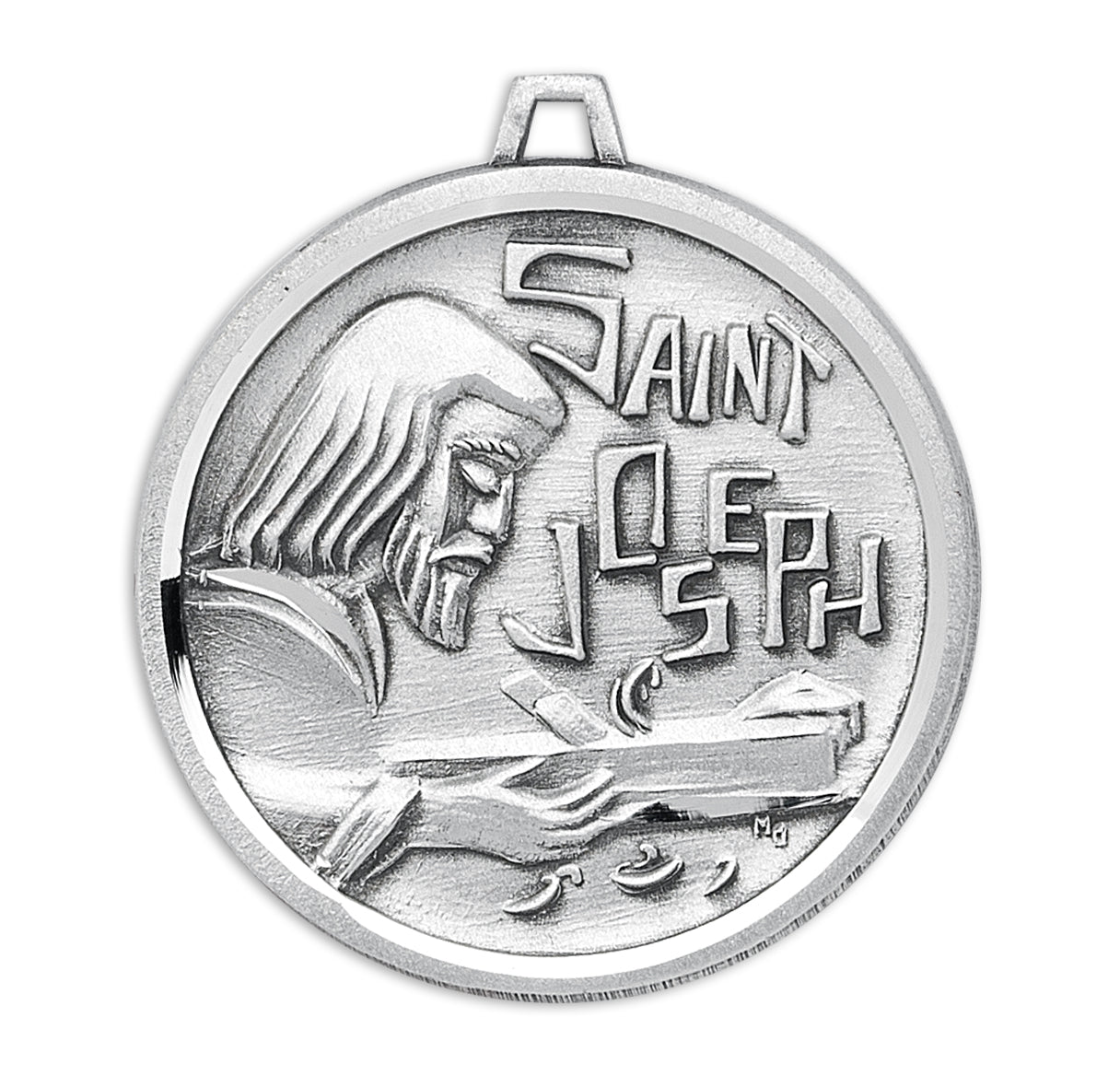 Saint Joseph the Worker Round Sterling Silver Medal Pendant with Chain