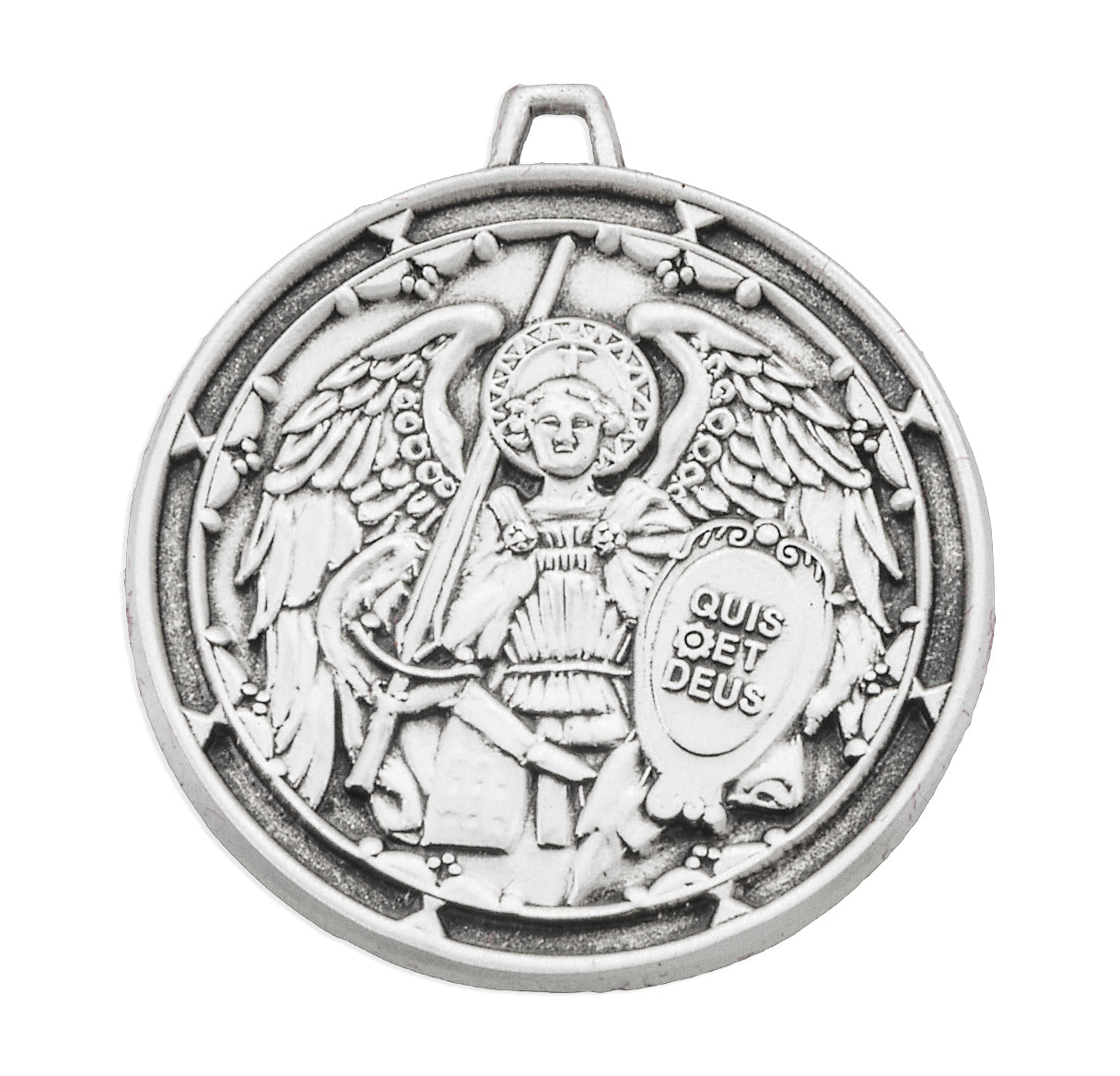 Saint Michael the Archangel Round Sterling Silver Medal Pendant with Chain