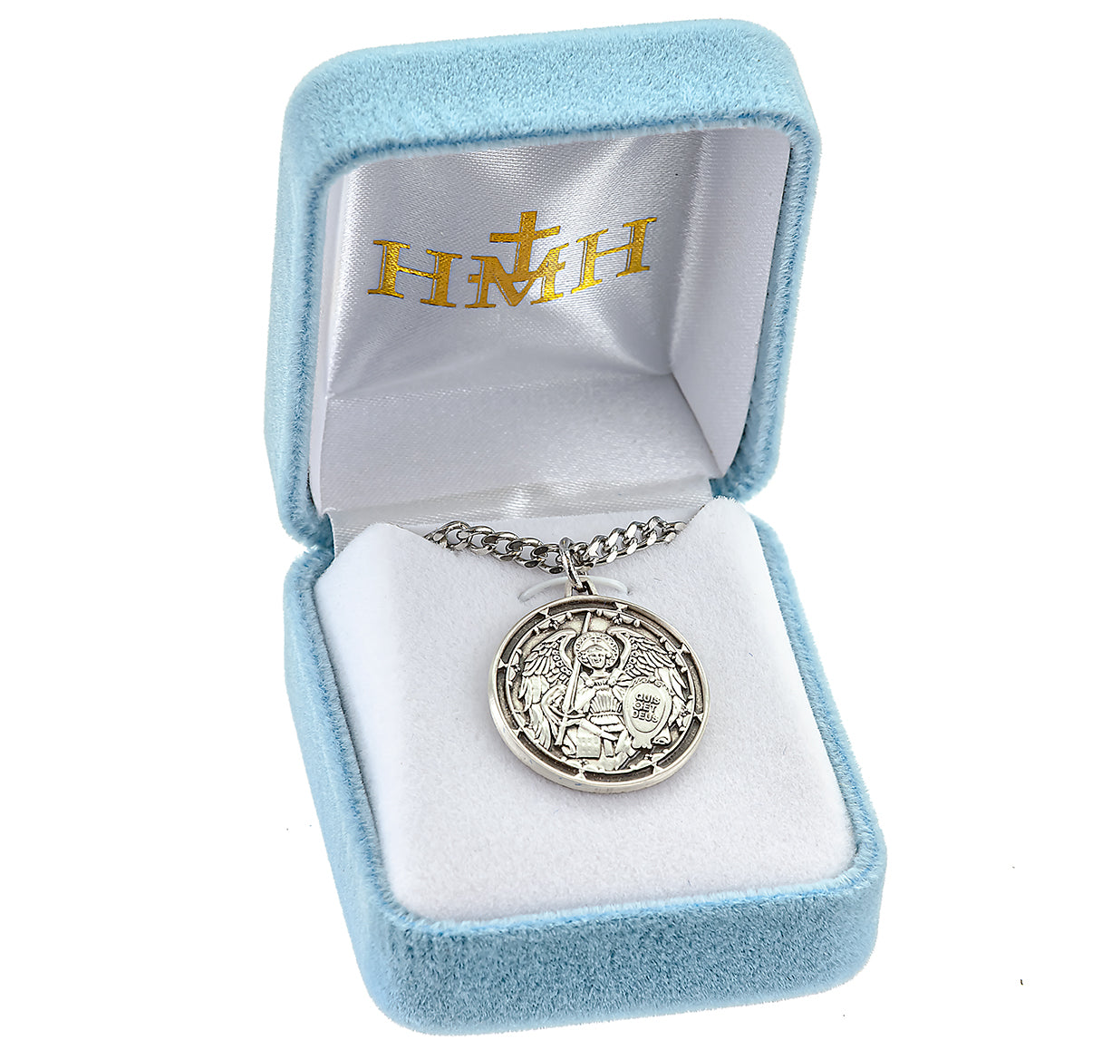 Saint Michael the Archangel Round Sterling Silver Medal Pendant with Chain