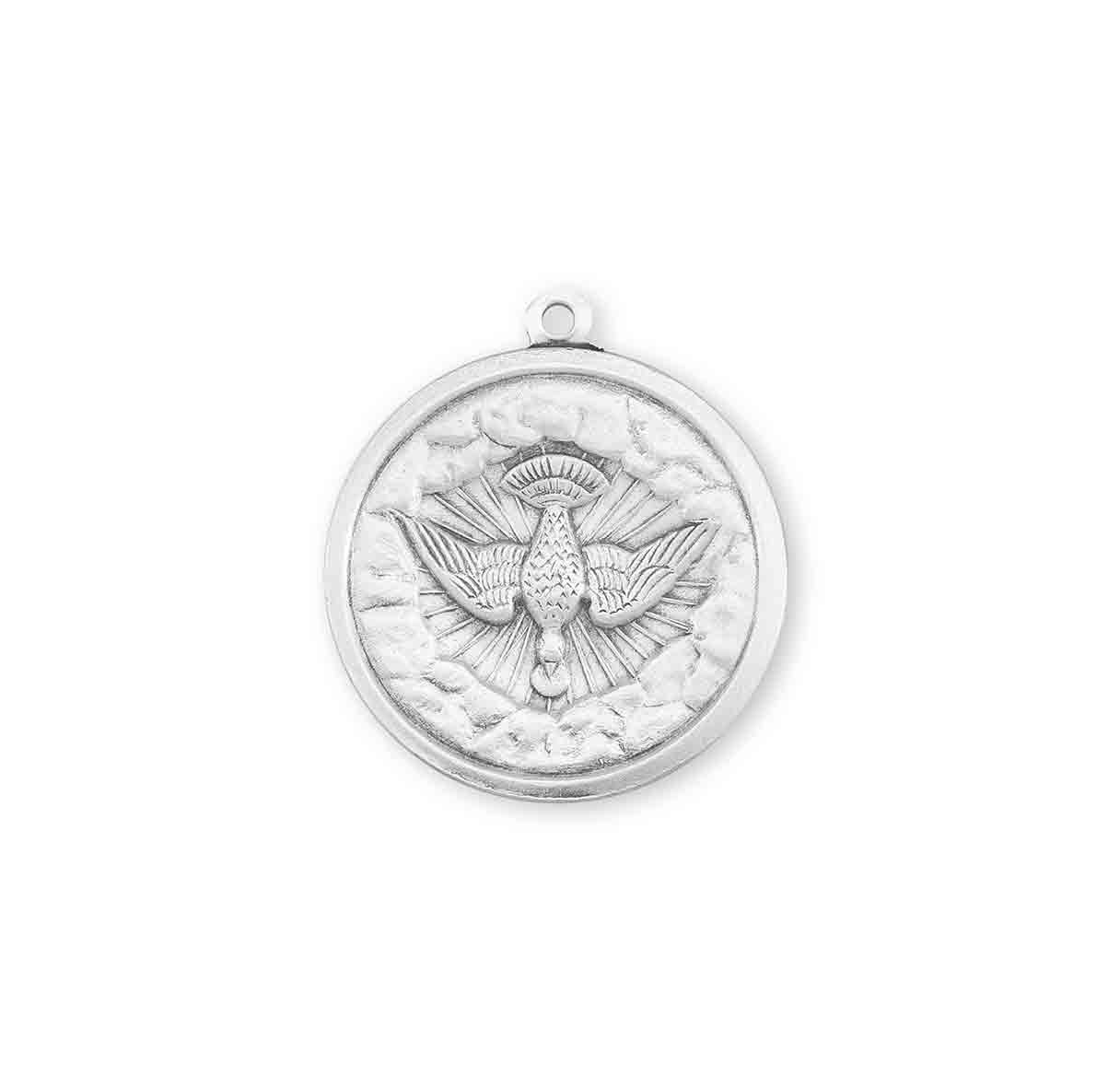 Holy Spirit Round Sterling Silver Medal Pendant with Chain