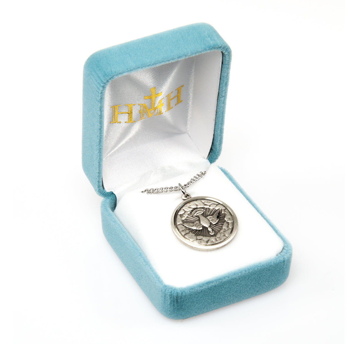 Holy Spirit Round Sterling Silver Medal Pendant with Chain