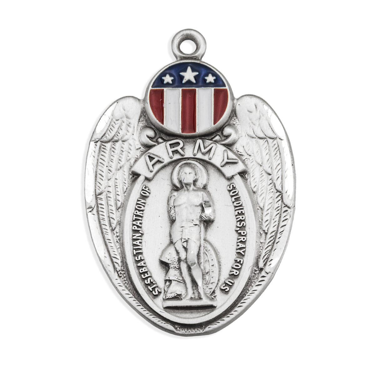Saint Sebastian Sterling Silver Army Shield Medal Pendant with Chain