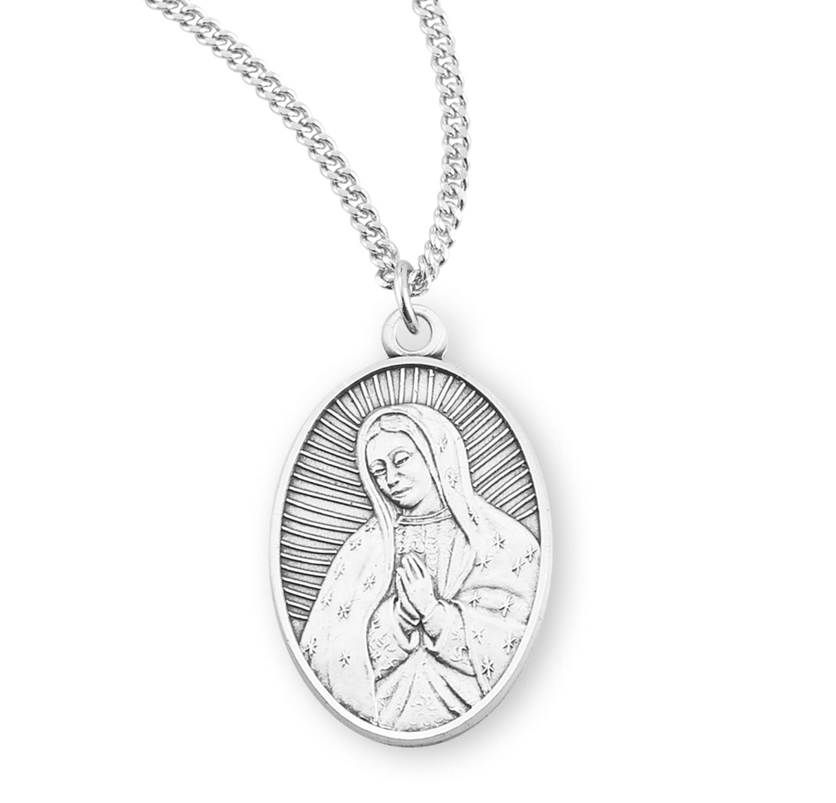 Our Lady of Guadalupe Oval Sterling Silver Medal Pendant with Chain