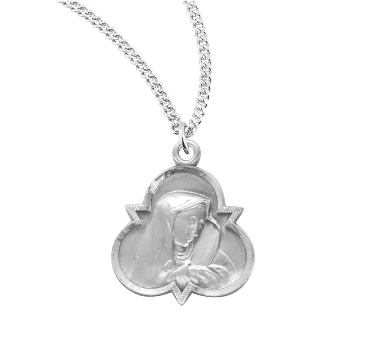 Our Lady of Sorrows Sterling Silver Trinity Symbol Medal Pendant with Chain