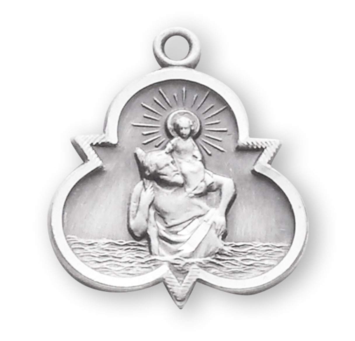 Saint Christopher Sterling Silver Trinity Symbol Medal Pendant with Chain