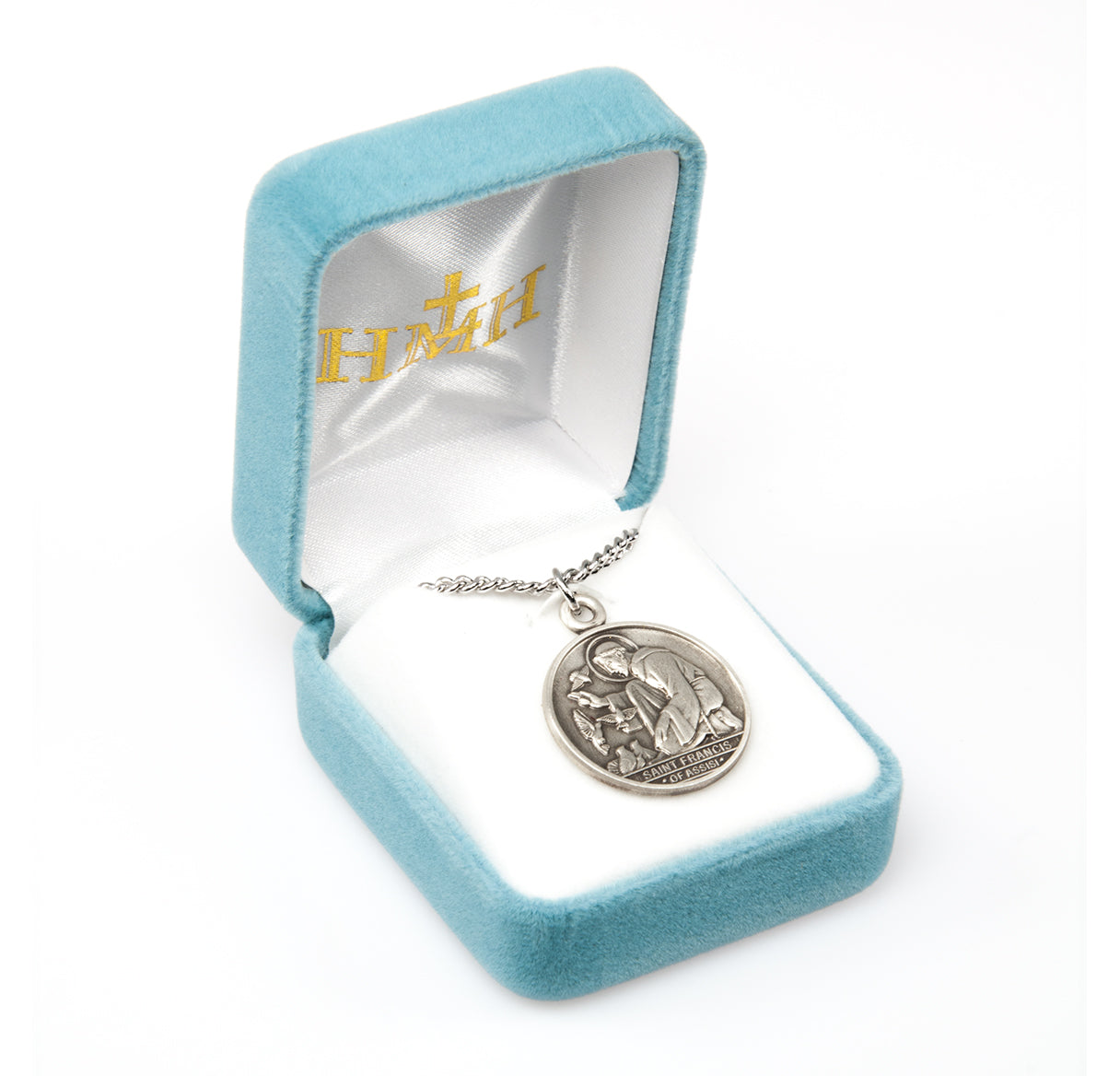 Saint Francis of Assisi Round Sterling Silver Medal Pendant with Chain