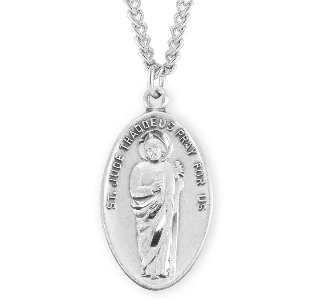 Saint Jude Oval Sterling Silver Medal Pendant with Chain