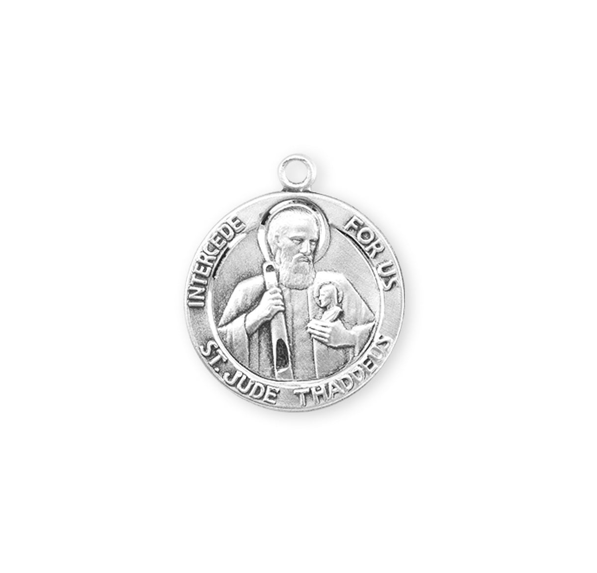 Saint Jude Thaddeus Round Sterling Silver Medal Pendant with Chain