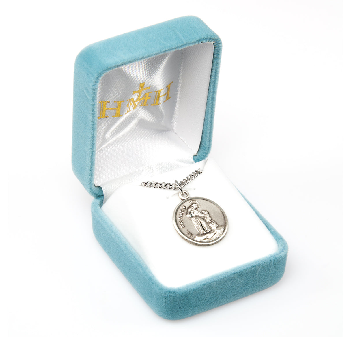 Saint Francis of Assisi Round Sterling Silver Medal Pendant with Chain
