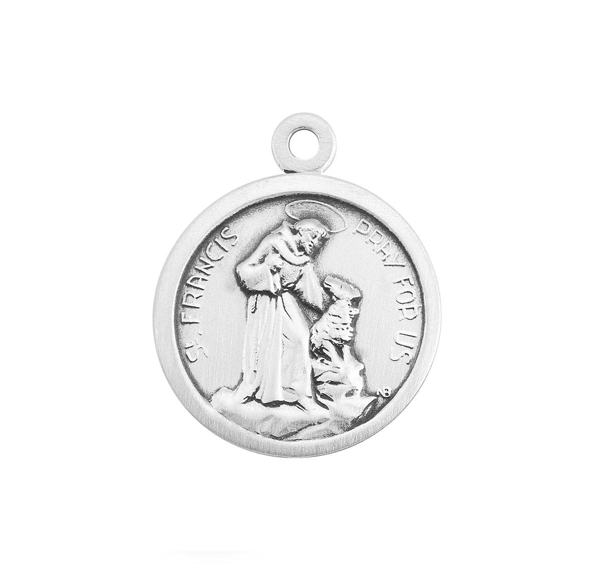 Saint Francis of Assisi Round Sterling Silver Medal Pendant with Chain