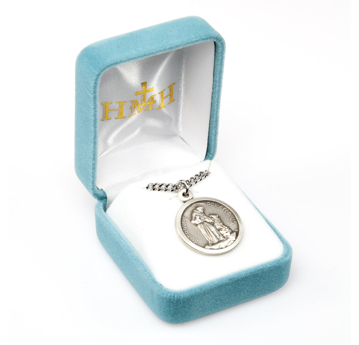 Saint Francis of Assisi Round Sterling Silver Medal Pendant with Chain