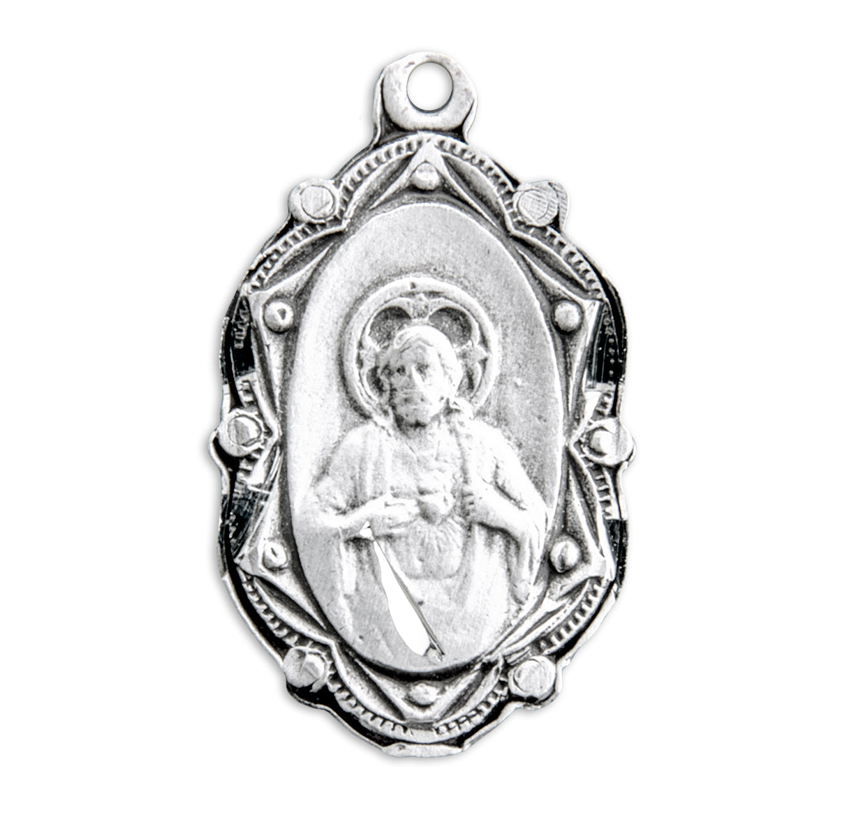 Sacred Heart of Jesus Sterling Silver Scapular Medal Pendant with Chain