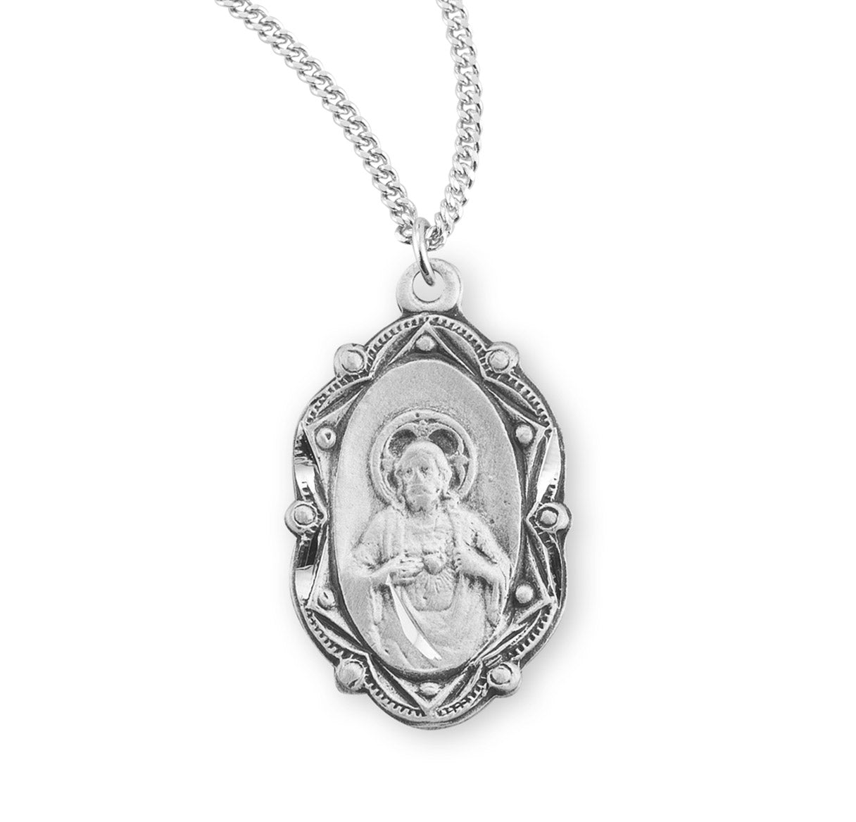 Sacred Heart of Jesus Sterling Silver Scapular Medal Pendant with Chain