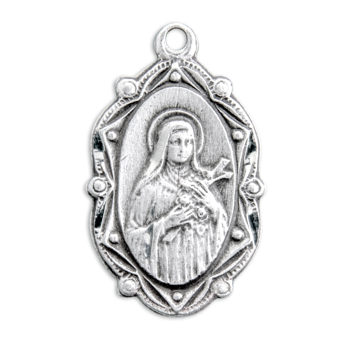 Saint Therese of Lisieux Oval Sterling Silver Medal Pendant with Chain